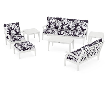 POLYWOOD® Braxton 7-Piece Deep Seating Set in White / Leaf Navy