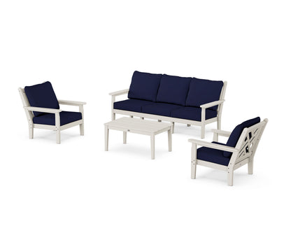 POLYWOOD® Chippendale 4-Piece Deep Seating Set with Sofa in Sand / Navy