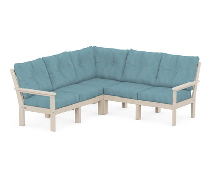 POLYWOOD® Vineyard 5-Piece Sectional in Sand / Lattice Sky Blue