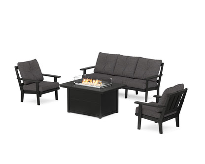 POLYWOOD® Oxford Deep Seating Fire Pit Table Set in Black / Ash Charcoal