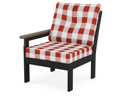 POLYWOOD® Vineyard Modular Left Arm Chair in Black / Kona / Buffalo Plaid Crimson
