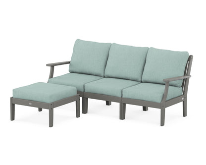 POLYWOOD® Braxton Modular 4-Piece Deep Seating Set with Ottoman in Slate Grey / Glacier Spa