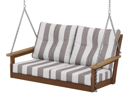 POLYWOOD® Vineyard Deep Seating Swing in Teak / Natural / Cabana Stripe Grey Mist