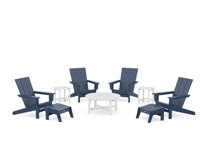 POLYWOOD® Modern Studio Adirondack 9-Piece Conversation Set in Navy / White