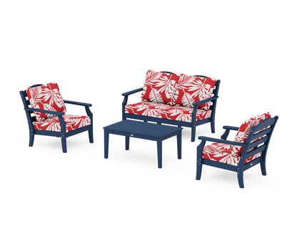 Draper James™ by  POLYWOOD® Savannah 4-Piece Deep Seating Set with Loveseat in Navy / Leaf Crimson