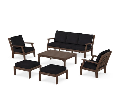 Martha Stewart by POLYWOOD® Chinoiserie 6-Piece Lounge Sofa Set in Mahogany / Midnight Linen