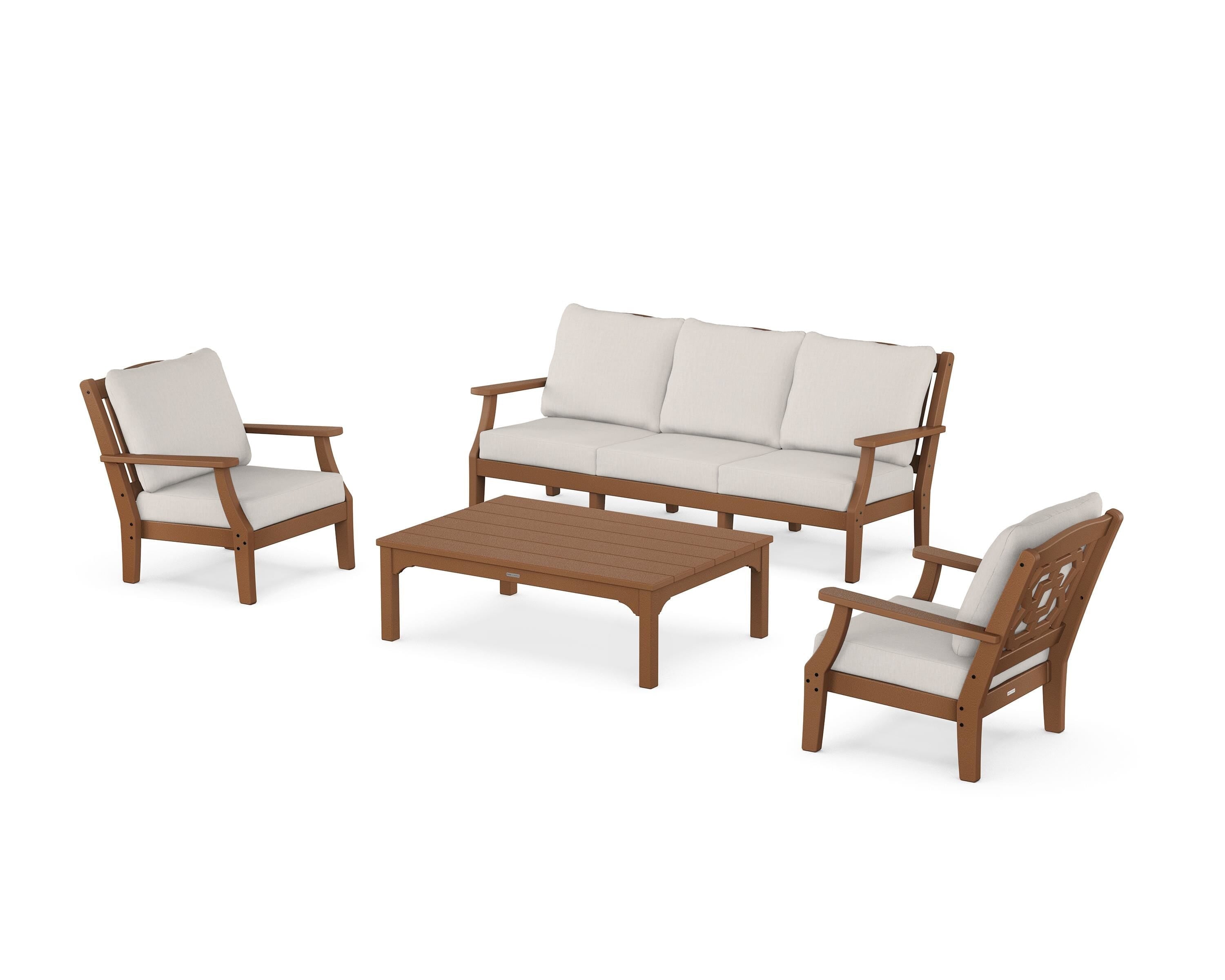 Martha Stewart by POLYWOOD® Chinoiserie 4-Piece Deep Seating Set with Sofa in Teak / Cast Ash