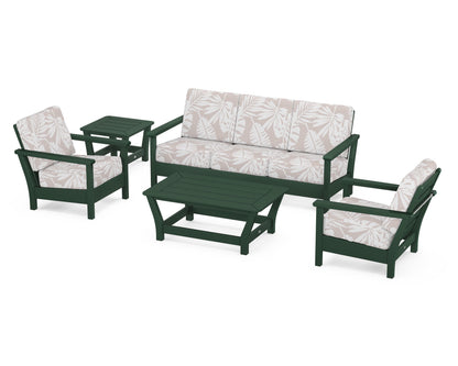 POLYWOOD® Harbour 5-Piece Deep Seating Set in Green / Leaf Dune Burlap