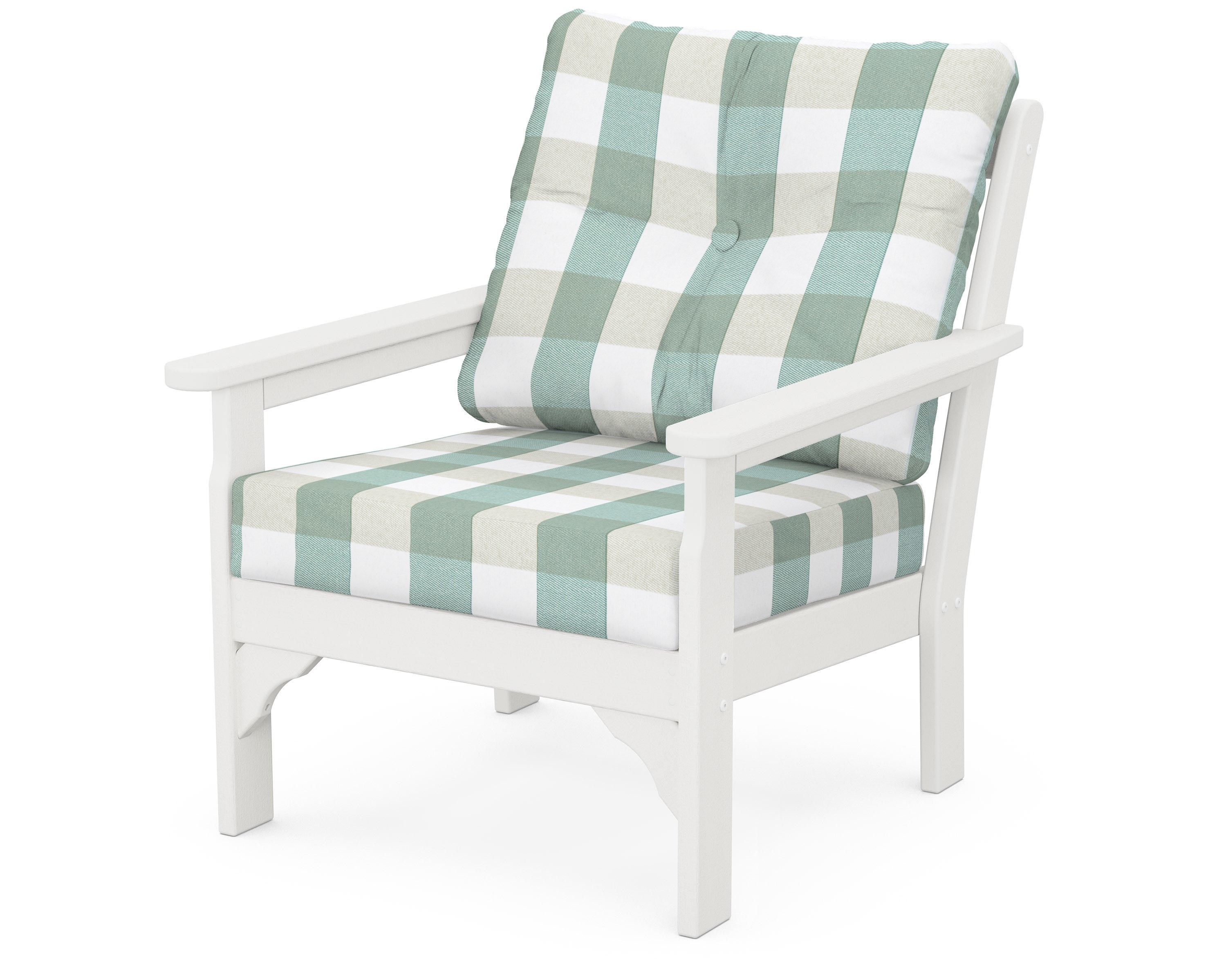 POLYWOOD® Vineyard Deep Seating Chair in Vintage White / Buffalo Plaid Glacier Spa