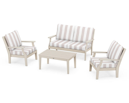 POLYWOOD® Braxton 4-Piece Deep Seating Chair Set in Sand / Cabana Stripe Dune Burlap