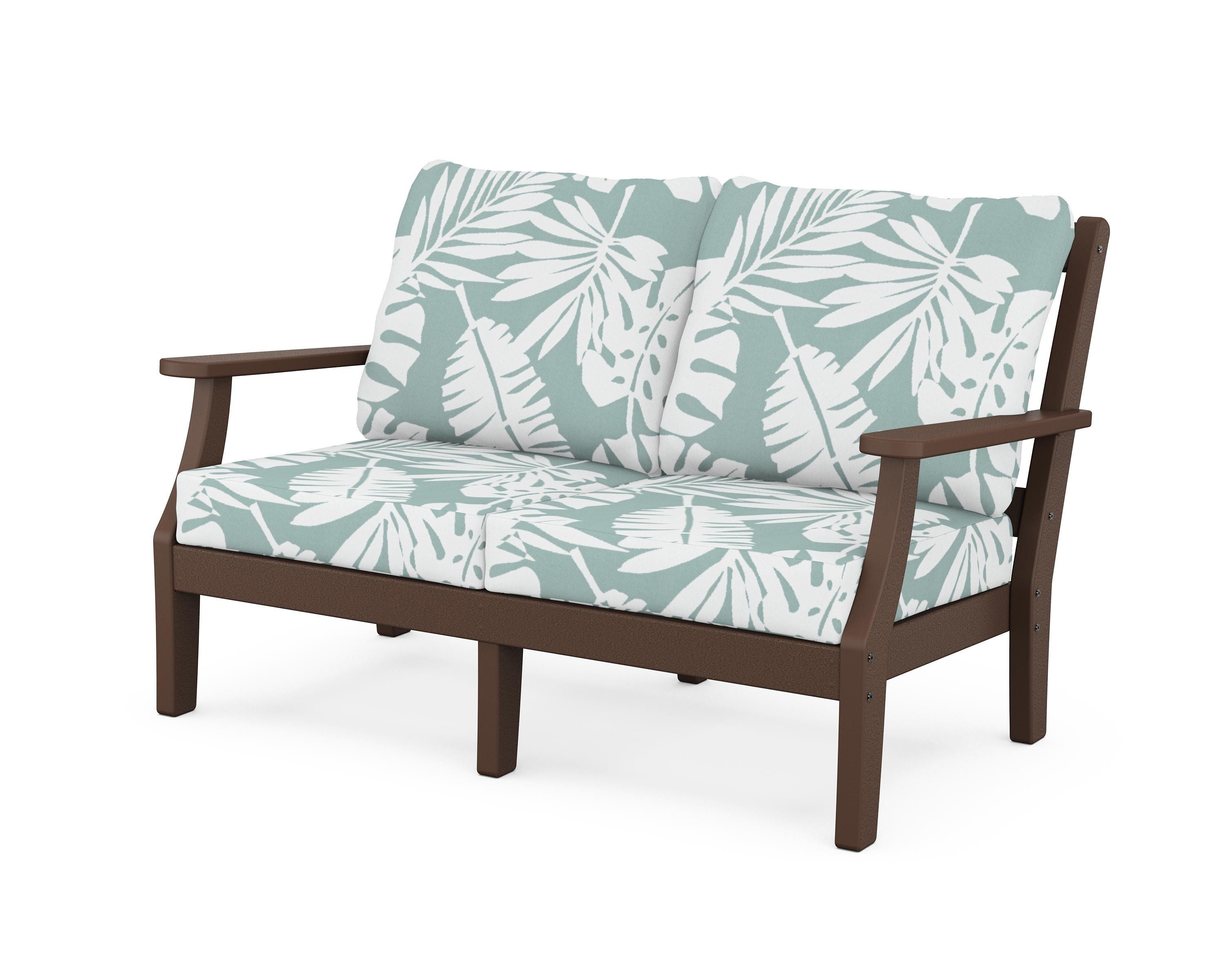 Martha Stewart by POLYWOOD® Chinoiserie Deep Seating Loveseat in Mahogany / Leaf Glacier Spa