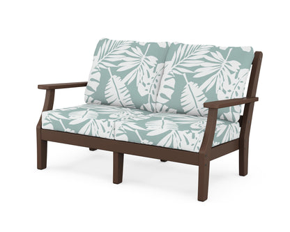 Martha Stewart by POLYWOOD® Chinoiserie Deep Seating Loveseat in Mahogany / Leaf Glacier Spa