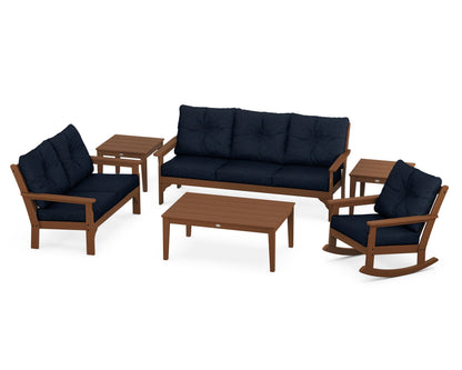 POLYWOOD® Vineyard 6-Piece Deep Seating Set in Teak / Marine Indigo