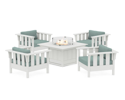 Martha Stewart by POLYWOOD® Acadia 5-Piece Deep Seating Set with Fire Pit Table in White / Glacier Spa