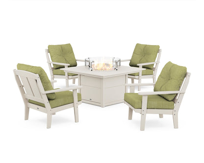 POLYWOOD® Mission 5-Piece Deep Seating Set with Fire Pit Table in Sand / Chartreuse Boucle