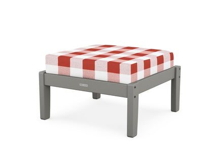 Martha Stewart by POLYWOOD® Chinoiserie Deep Seating Ottoman in Slate Grey / Buffalo Plaid Crimson