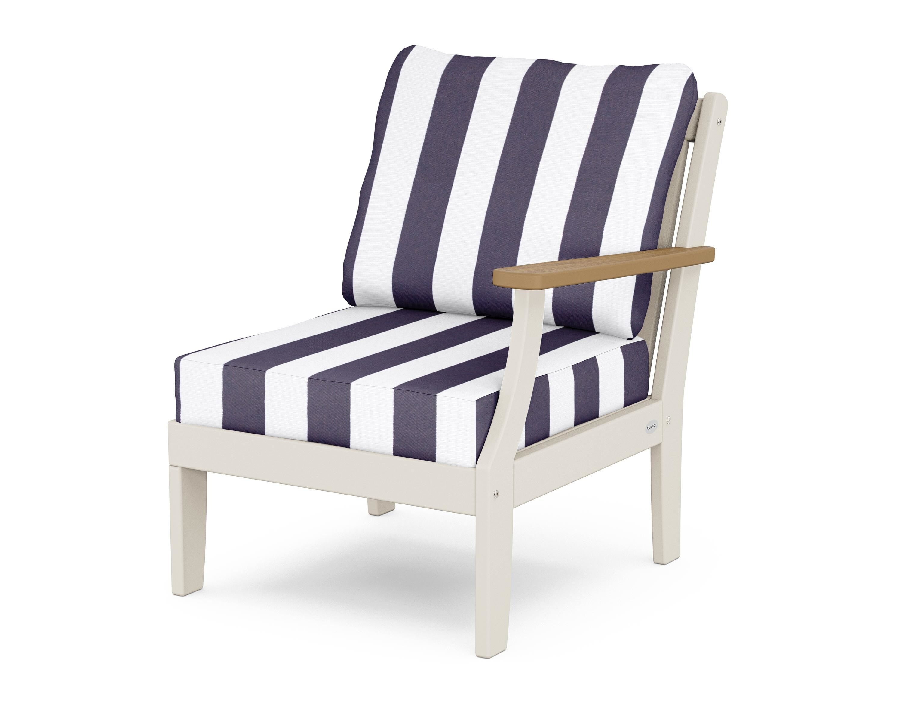 POLYWOOD® Braxton Modular Right Arm Chair in Sand / Natural / Cabana Stripe Navy