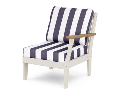 POLYWOOD® Braxton Modular Right Arm Chair in Sand / Natural / Cabana Stripe Navy