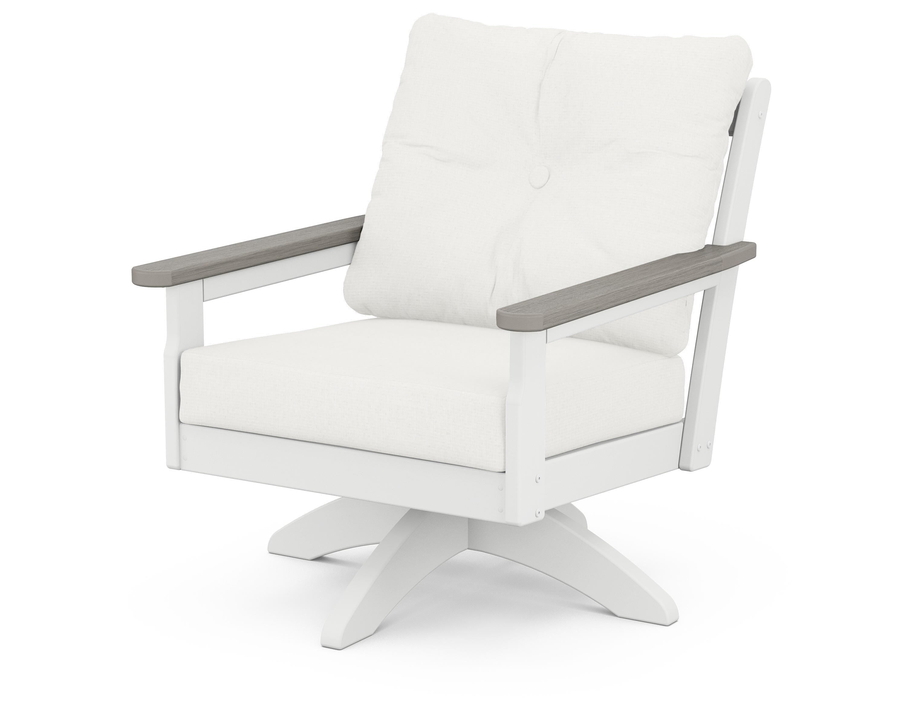 POLYWOOD® Vineyard Deep Seating Swivel Chair in White / Driftwood / Natural Linen