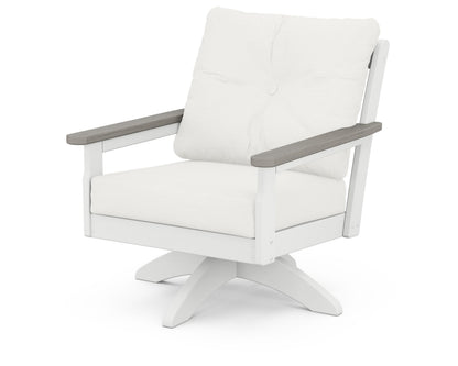 POLYWOOD® Vineyard Deep Seating Swivel Chair in White / Driftwood / Natural Linen