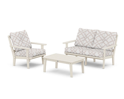 POLYWOOD® Prairie 3-Piece Deep Seating Set with Loveseat in Sand / Trellis Dune Burlap