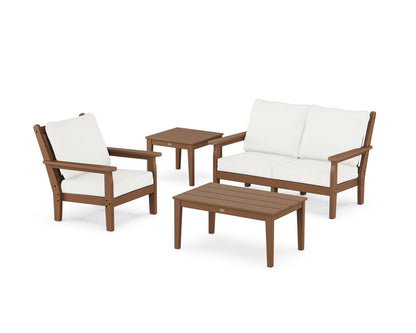 POLYWOOD® Chippendale 4-Piece Deep Seating Set in Teak / Natural Linen