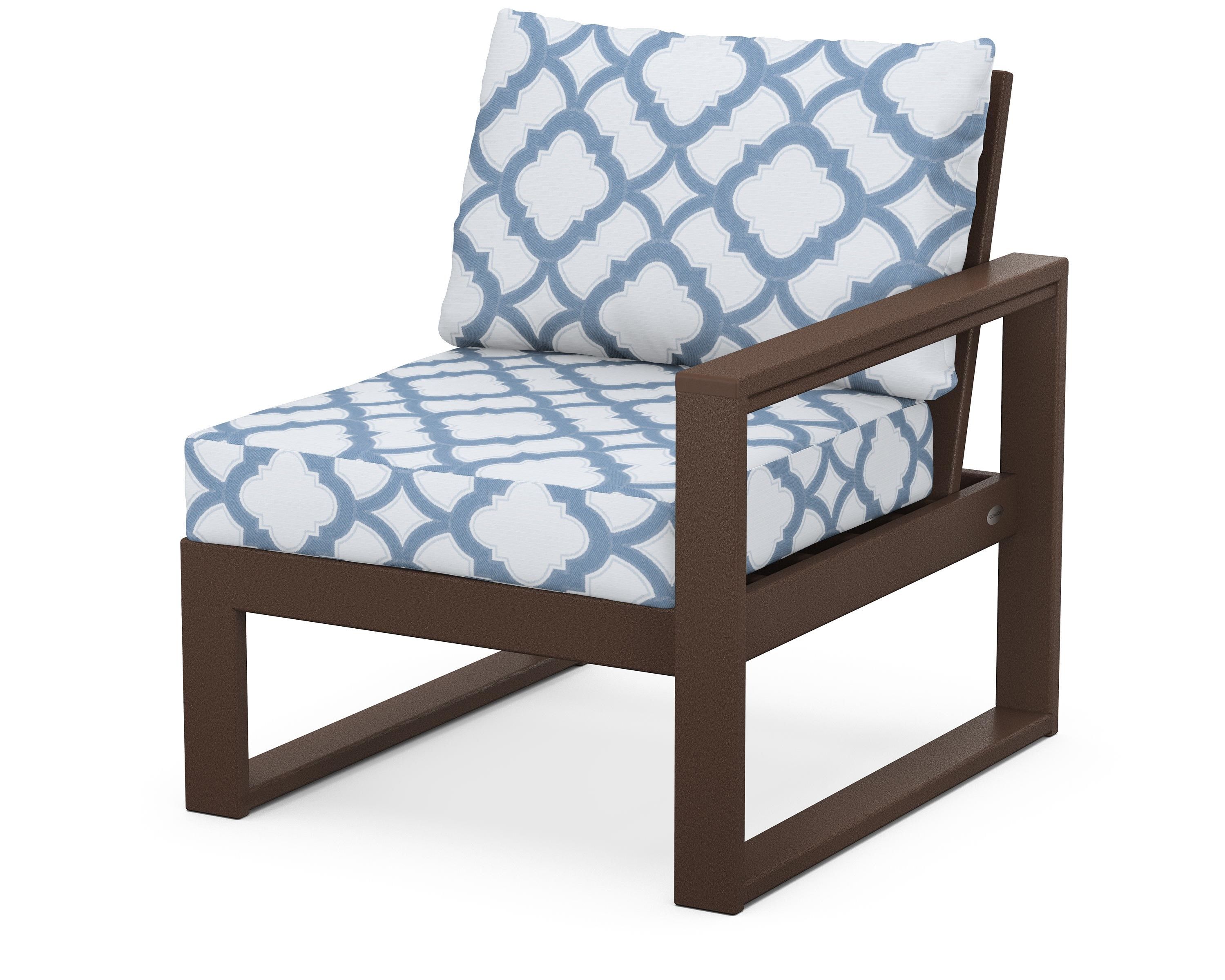 POLYWOOD® EDGE Modular Right Arm Chair in Mahogany / Trellis Sky Blue