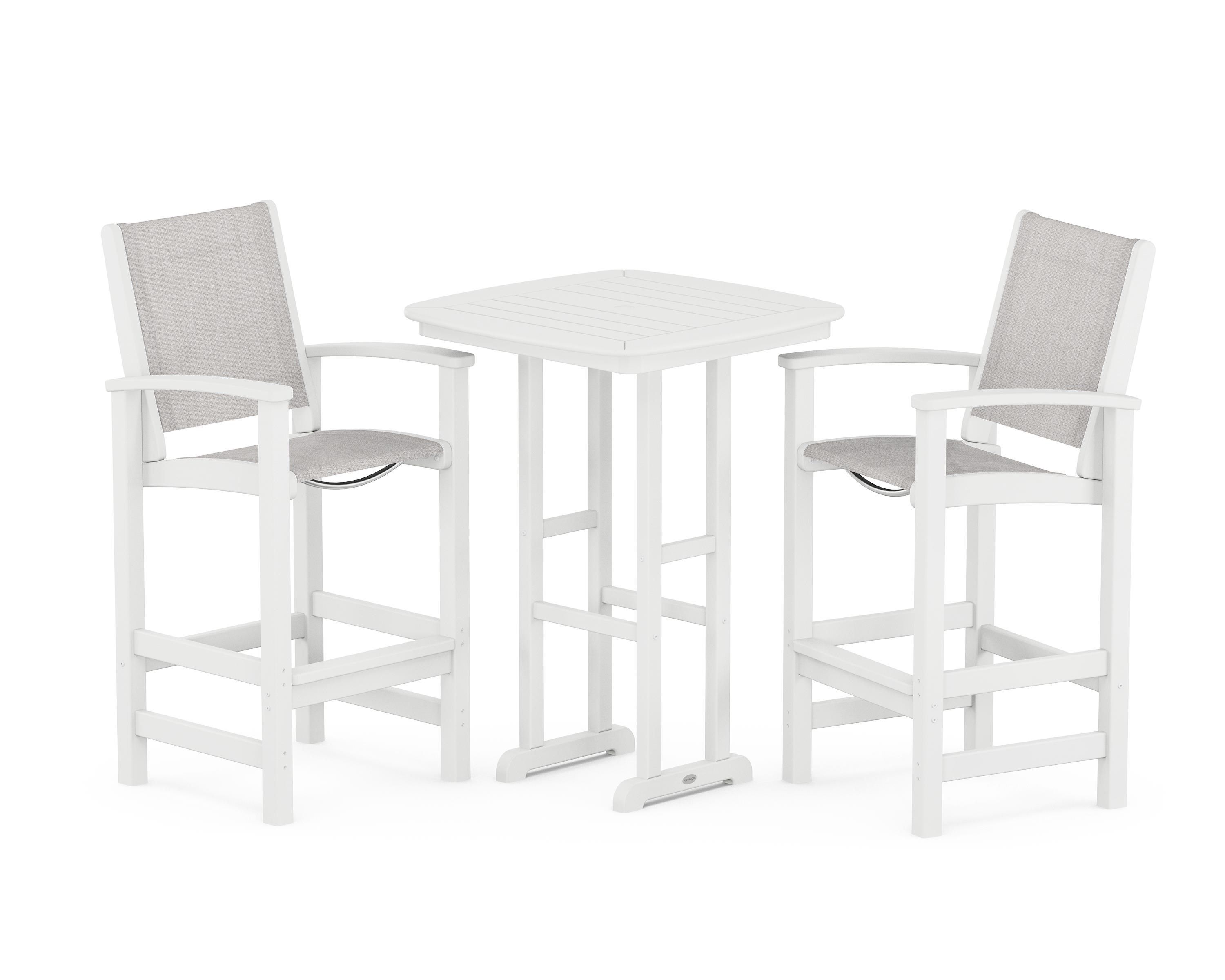 POLYWOOD® Coastal 3-Piece Bar Set in White / Parchment Sling