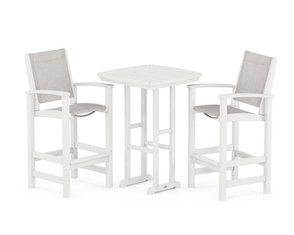 POLYWOOD® Coastal 3-Piece Bar Set in White / Parchment Sling