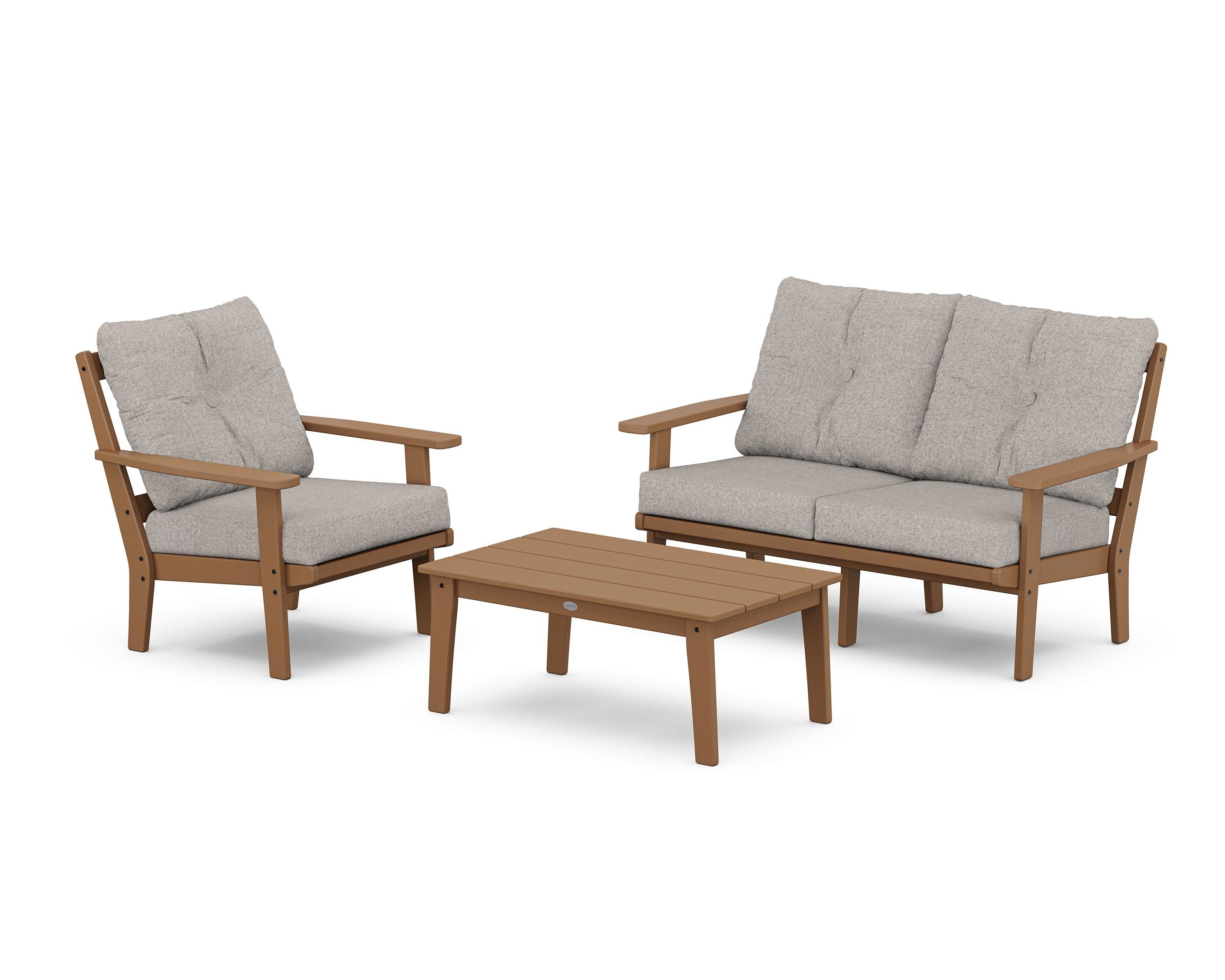POLYWOOD® Prairie 3-Piece Deep Seating Set with Loveseat in Teak / Weathered Tweed