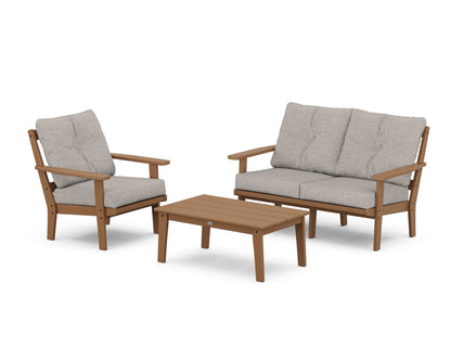 POLYWOOD® Prairie 3-Piece Deep Seating Set with Loveseat in Teak / Weathered Tweed