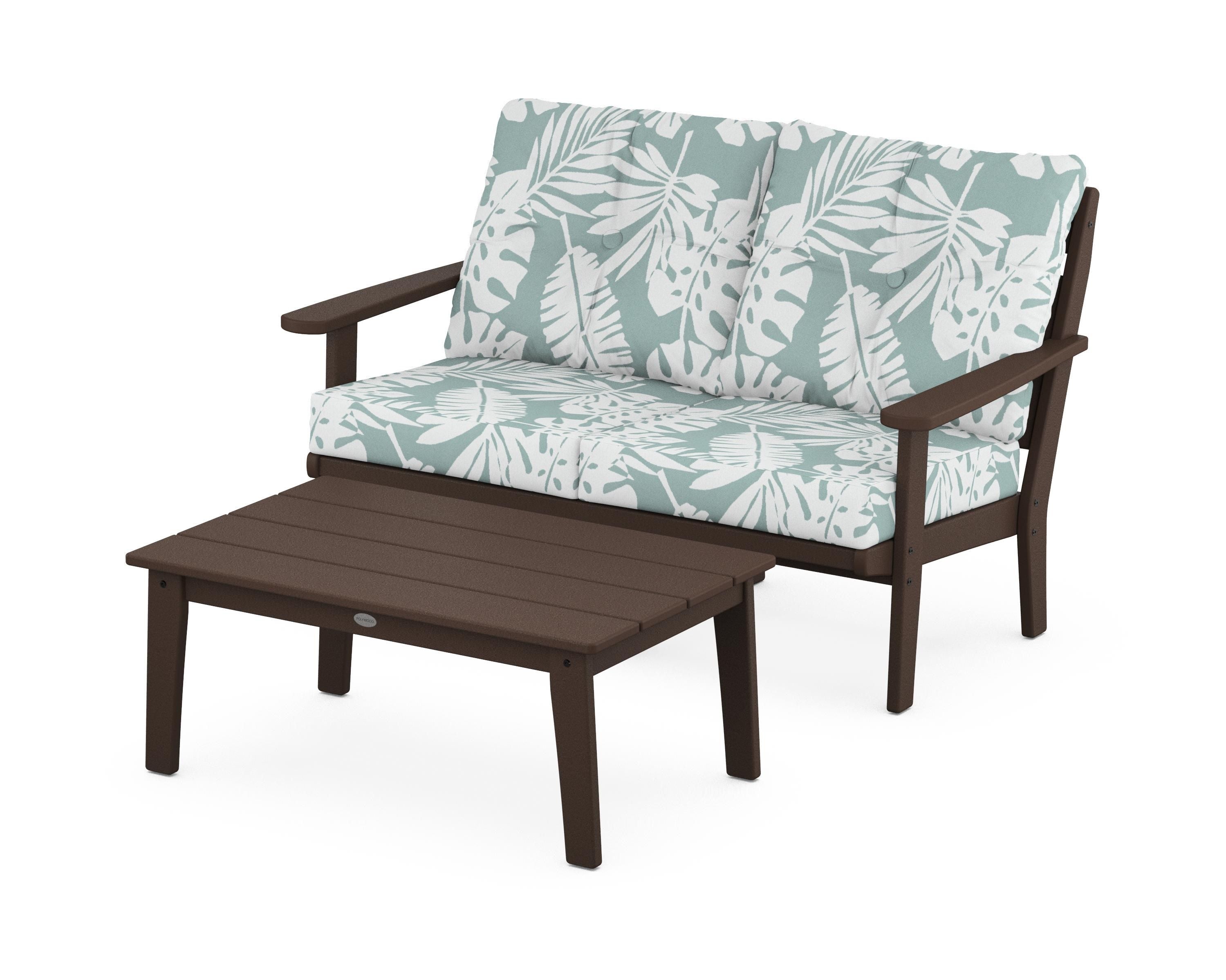 POLYWOOD® Lakeside 2-Piece Lounge Loveseat Set in Mahogany / Leaf Glacier Spa