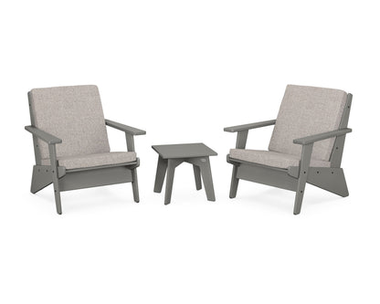POLYWOOD® Riviera Modern Lounge 3-Piece Set in Slate Grey / Weathered Tweed
