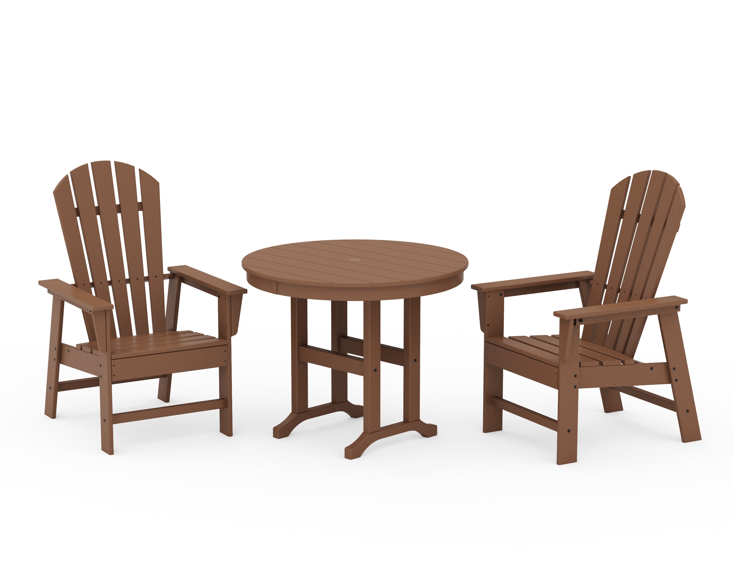 POLYWOOD® South Beach 3-Piece Round Farmhouse Dining Set in Teak
