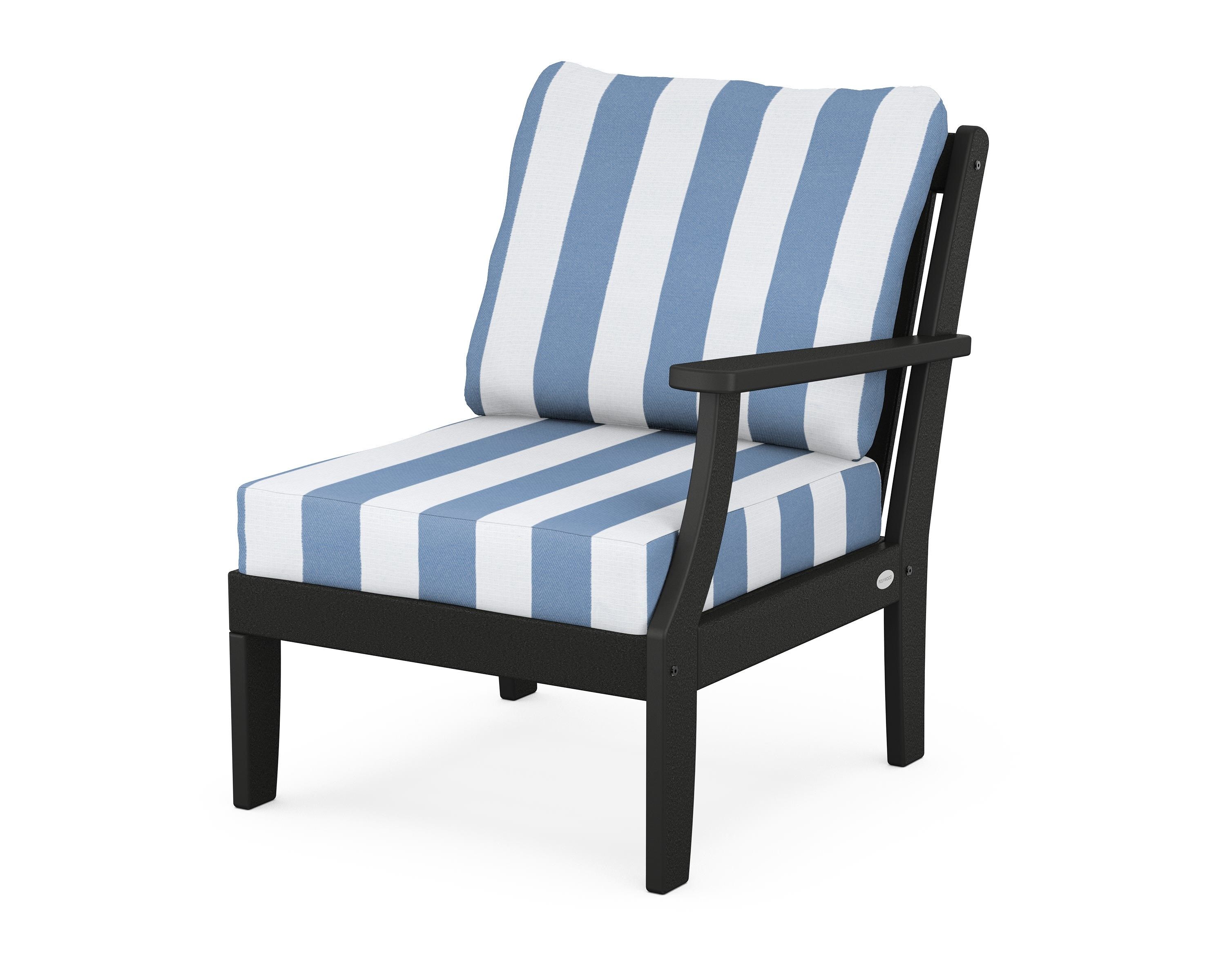 POLYWOOD® Braxton Modular Right Arm Chair in Black / Cabana Stripe Sky Blue