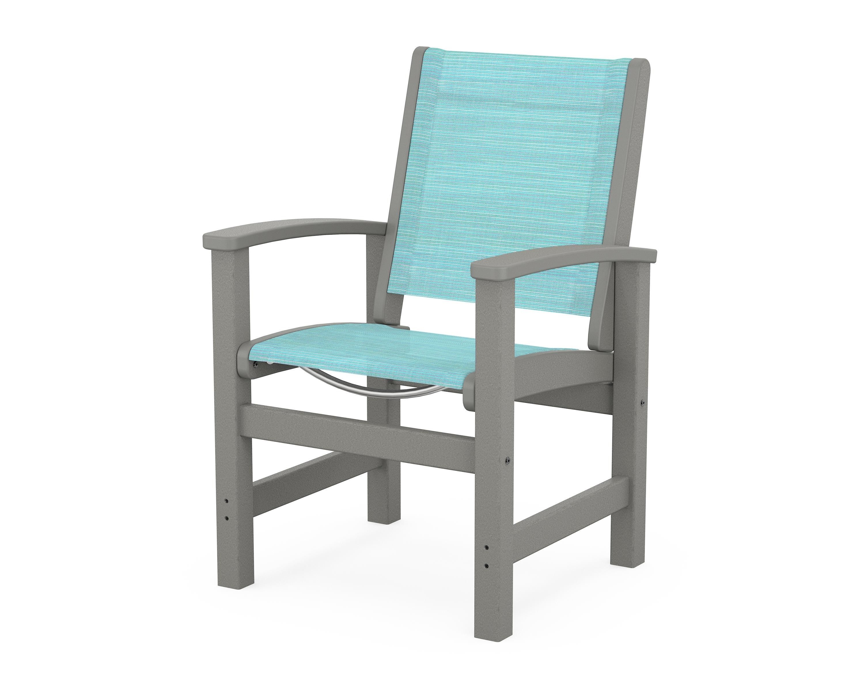 POLYWOOD® Coastal Dining Chair in Slate Grey / Dupioni Aquamarine Sling