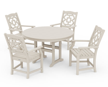 Martha Stewart by POLYWOOD® Chinoiserie 5-Piece Round Farmhouse Dining Set in Sand