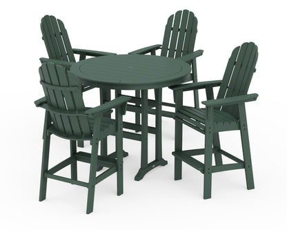 POLYWOOD® Vineyard Curveback Adirondack 5-Piece Nautical Trestle Bar Set in Green