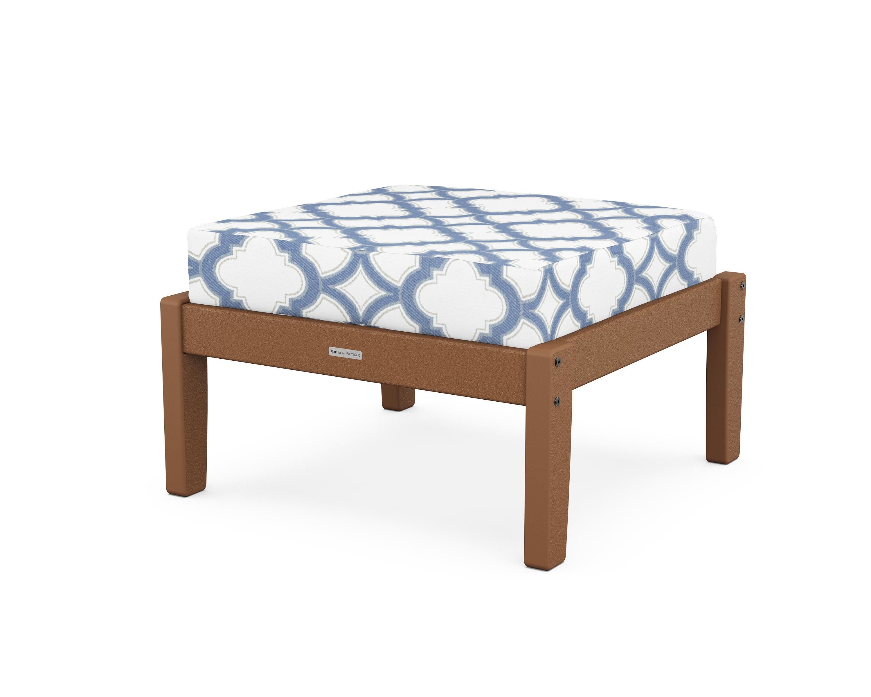 Martha Stewart by POLYWOOD® Chinoiserie Deep Seating Ottoman in Teak / Trellis Sky Blue