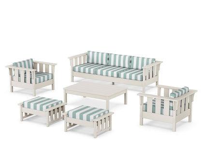 Martha Stewart by POLYWOOD® Acadia 6-Piece Lounge Sofa Set in Sand / Cabana Stripe Glacier Spa