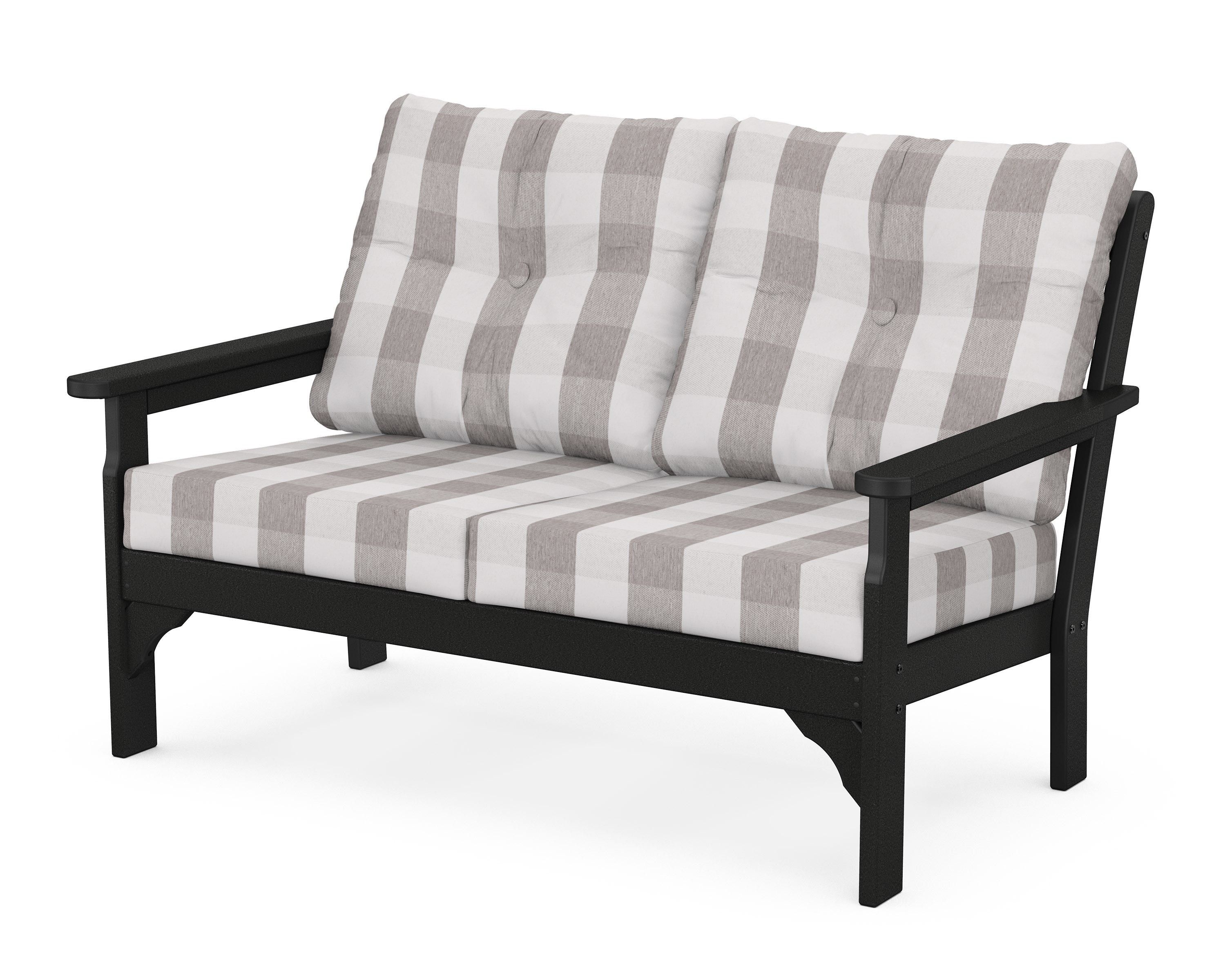 POLYWOOD® Vineyard Deep Seating Loveseat in Black / Buffalo Plaid Grey Mist