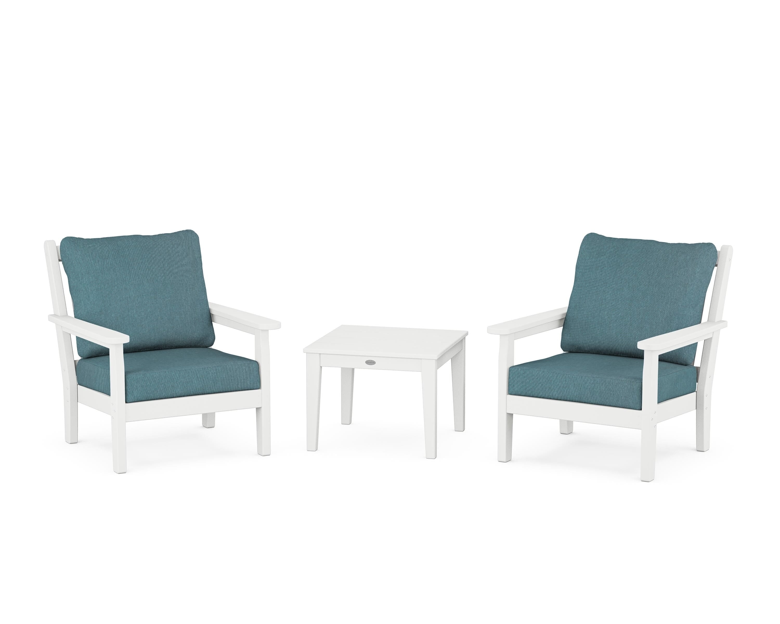POLYWOOD® Chippendale 3-Piece Deep Seating Set in White / Ocean Teal