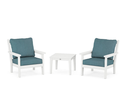 POLYWOOD® Chippendale 3-Piece Deep Seating Set in White / Ocean Teal