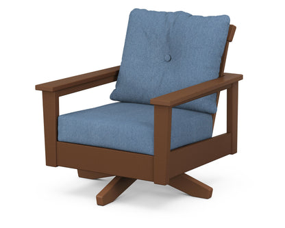 POLYWOOD® Prescott Deep Seating Swivel Chair in Teak / Sky Blue