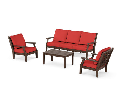 Country Living Wovendale 4-Piece Deep Seating Set with Sofa in Mahogany / Crimson Linen
