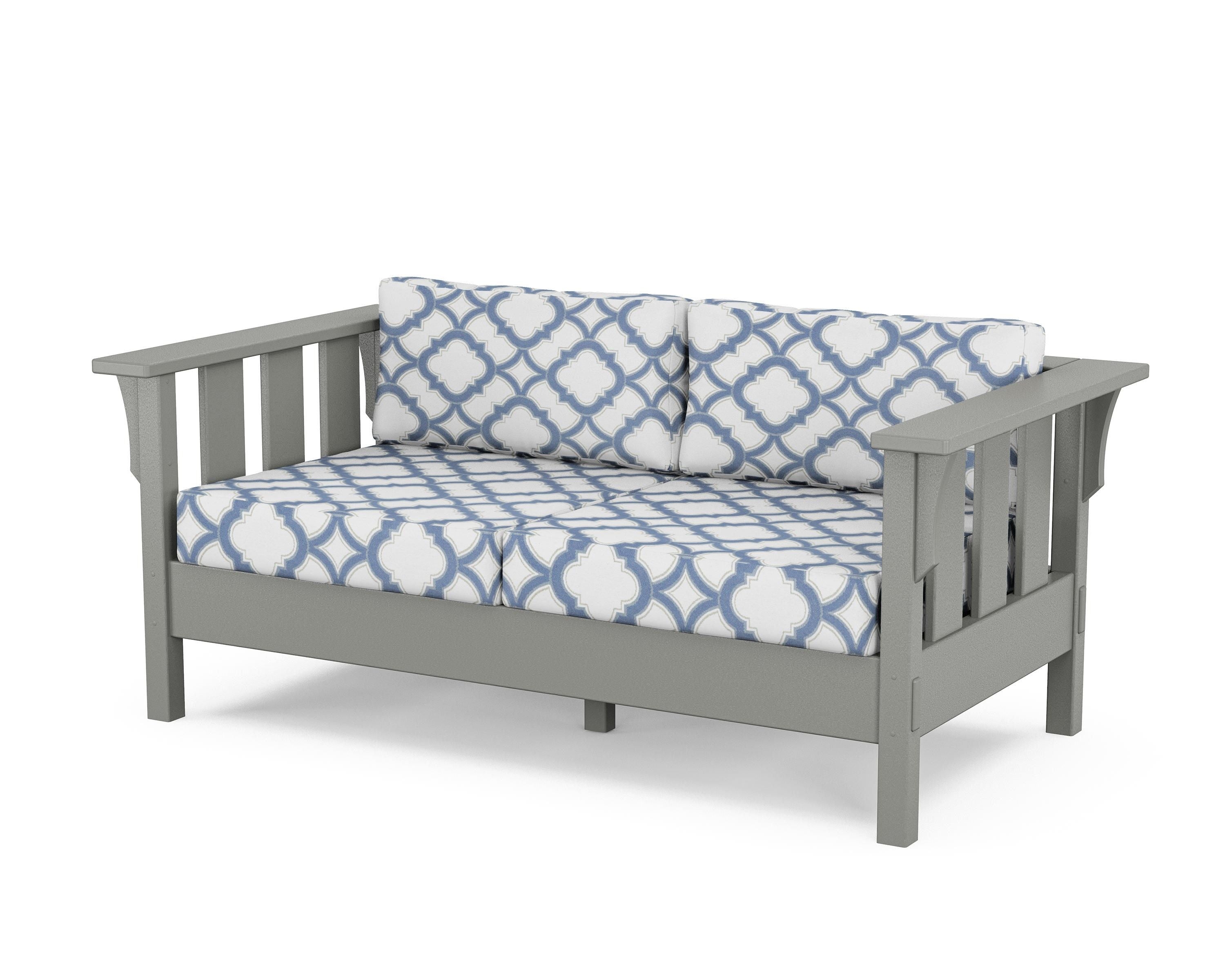 Martha Stewart by POLYWOOD® Acadia Deep Seating Loveseat in Slate Grey / Trellis Sky Blue