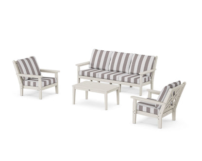 POLYWOOD® Chippendale 4-Piece Deep Seating Set with Sofa in Sand / Cabana Stripe Grey Mist