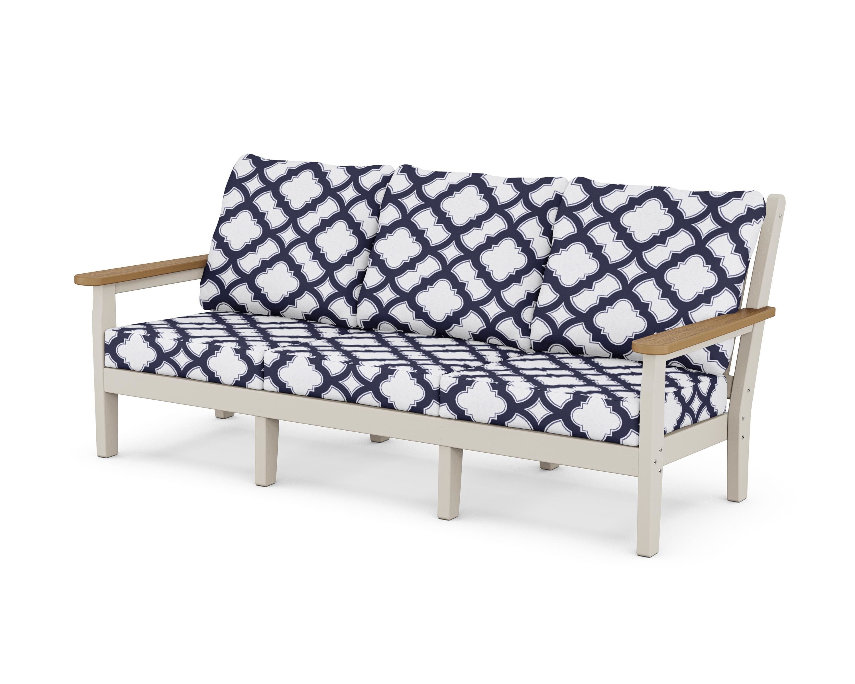 POLYWOOD® Chippendale Deep Seating Sofa in Sand / Natural / Trellis Navy