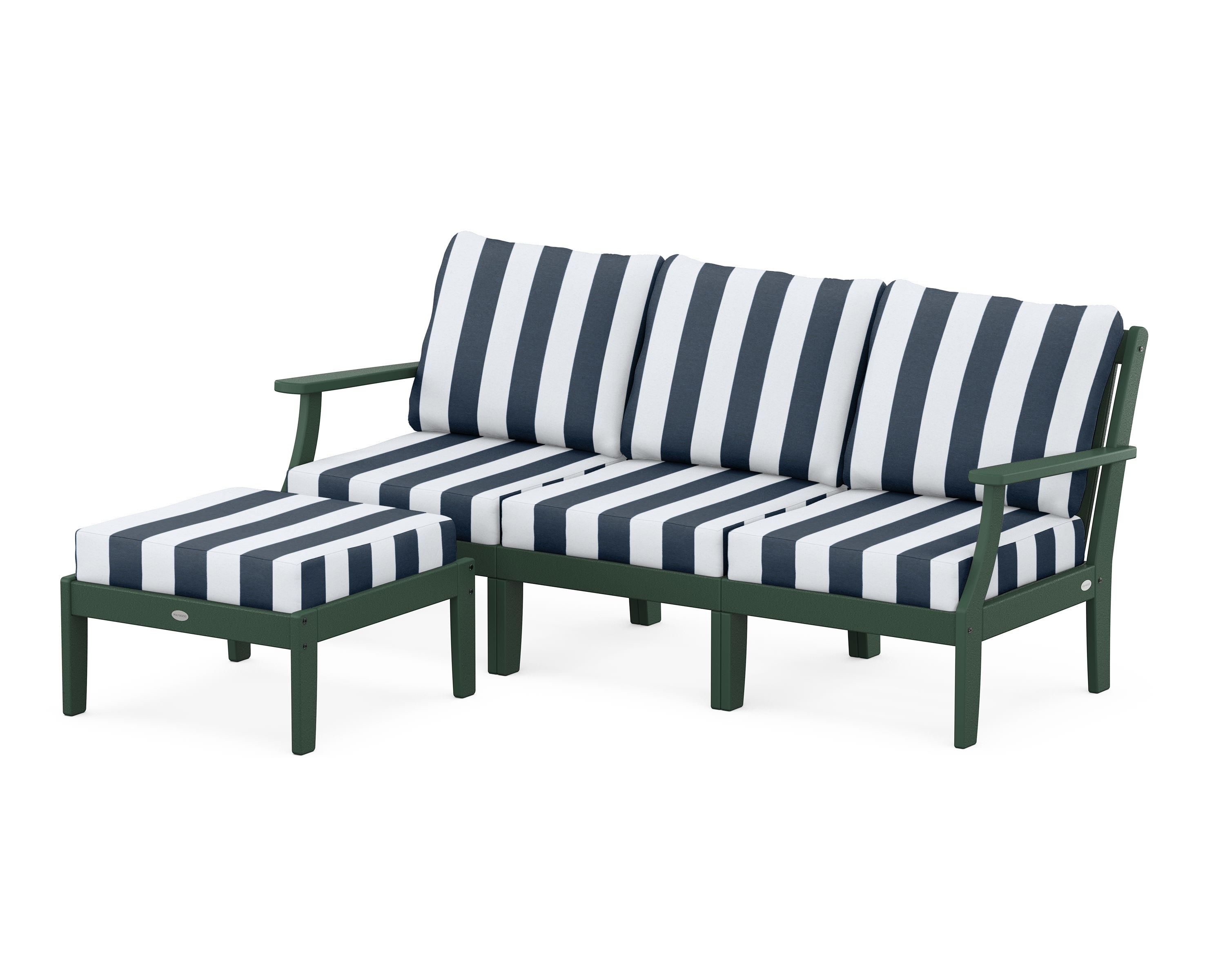 POLYWOOD® Braxton Modular 4-Piece Deep Seating Set with Ottoman in Green / Cabana Stripe Marine Indigo
