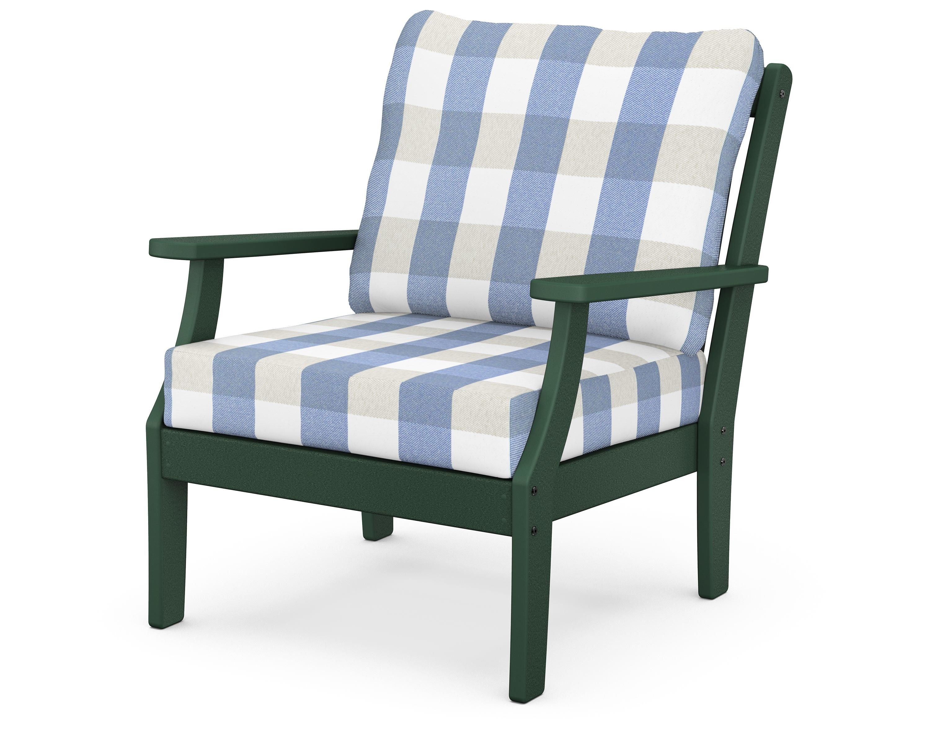 POLYWOOD® Braxton Deep Seating Chair in Green / Buffalo Plaid Sky Blue